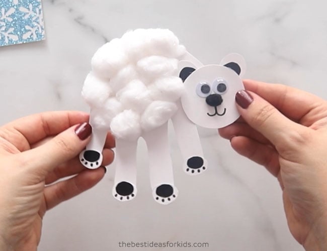 Glue Cotton Balls to Polar Bear