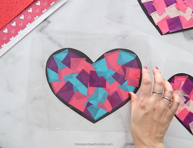 Tissue Paper Stained Glass Valentine's Kid Craft - The Turquoise Home