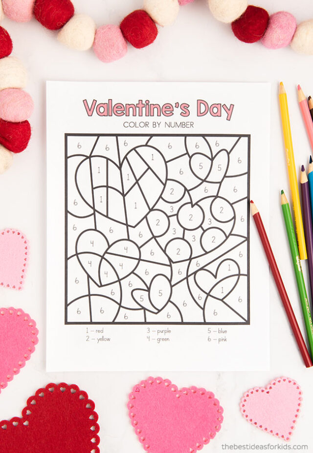 Free Printable Valentines Color by Number