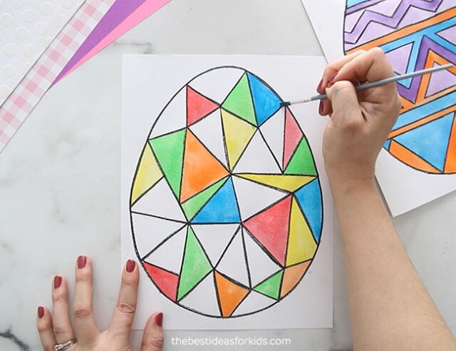 Paint the Easter Egg template with watercolors