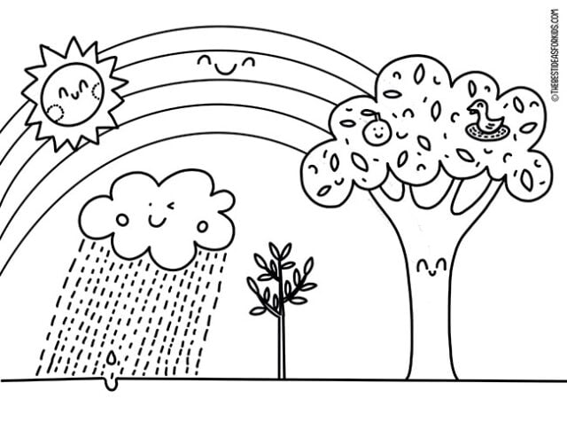 Sun & Rainbow Coloring Page