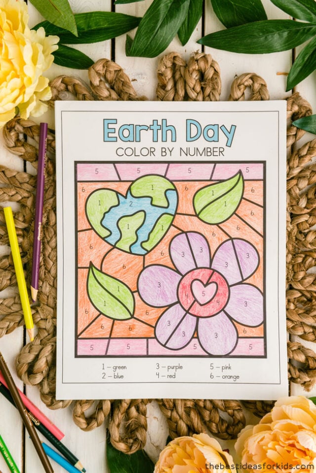 earth day color by number printables for kids