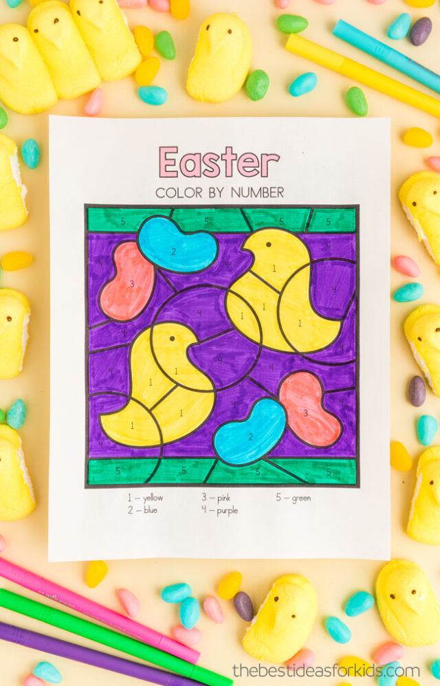 easter color by number kids printable