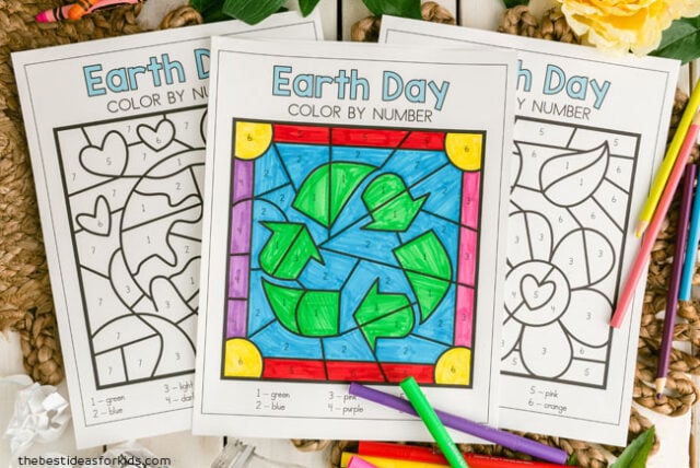 free earth day color by number