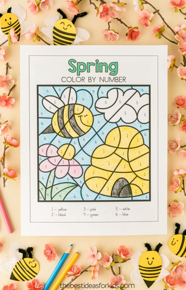 Free Printable Spring Color By Number Worksheet - Pjs and Paint