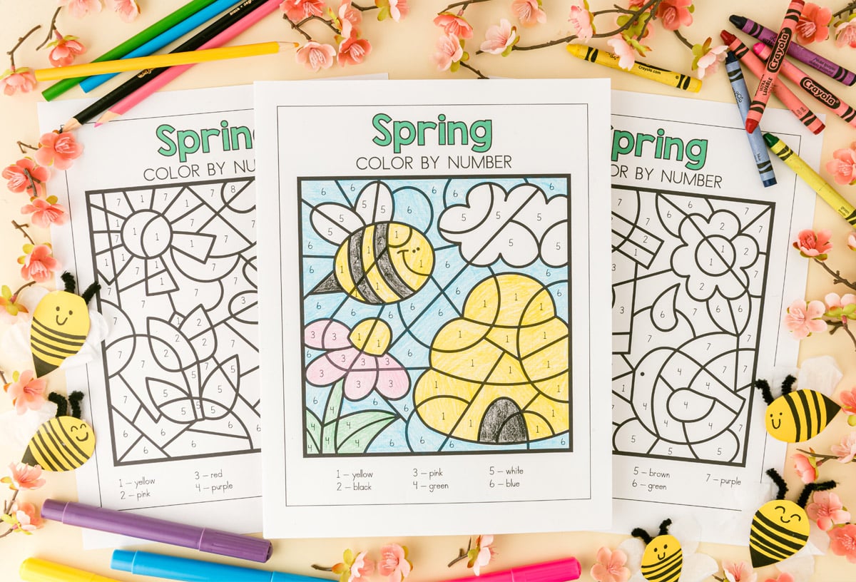 Free Printable Spring Color By Number Worksheet - Pjs and Paint