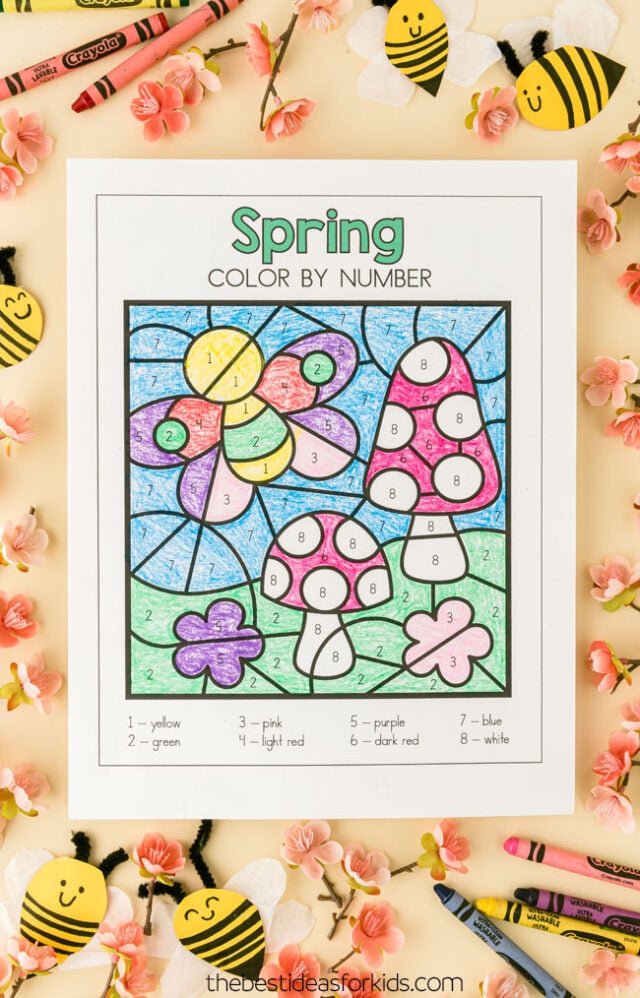 Free Printable Spring Color By Number Worksheet - Pjs and Paint