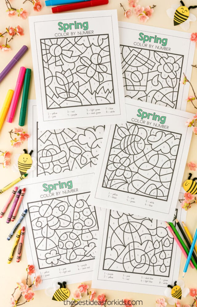 spring color by number printables