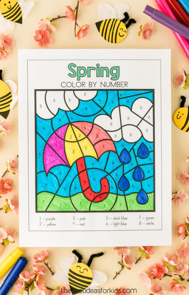 spring color by number worksheets