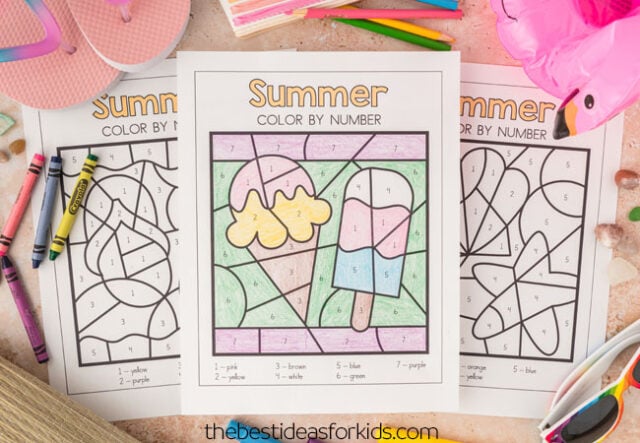 free summer color by number printables for kids