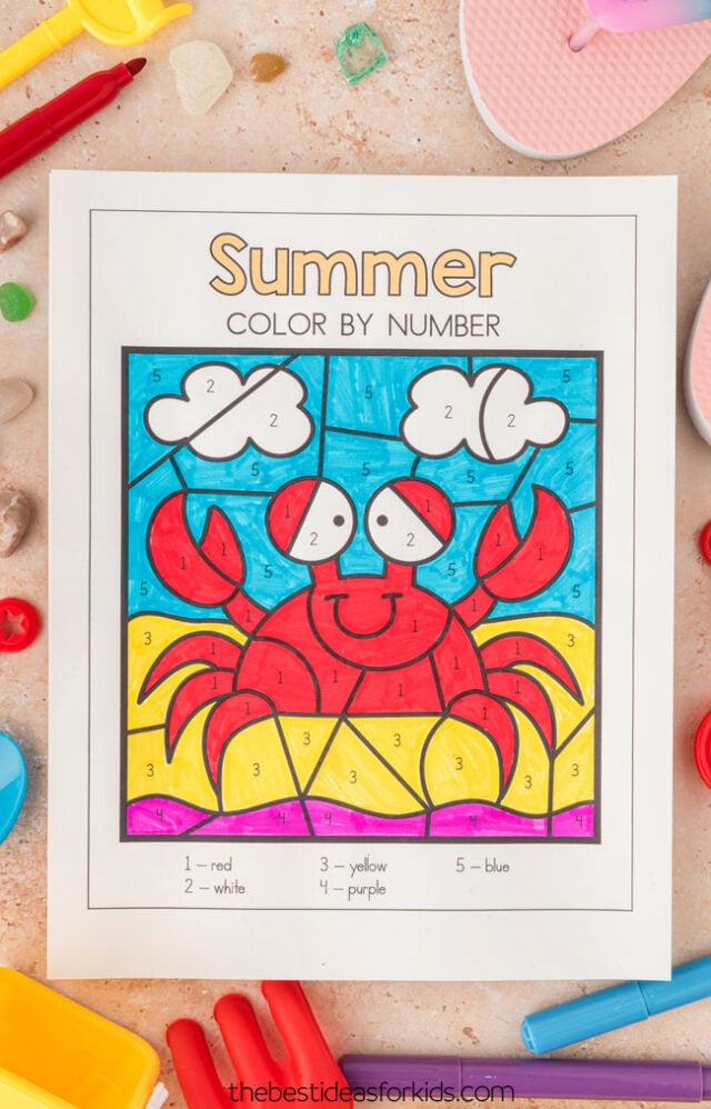 summer color by number free printable