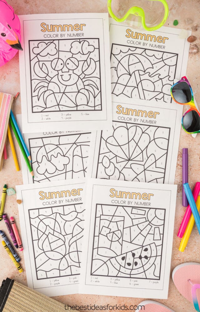 summer color by number printables