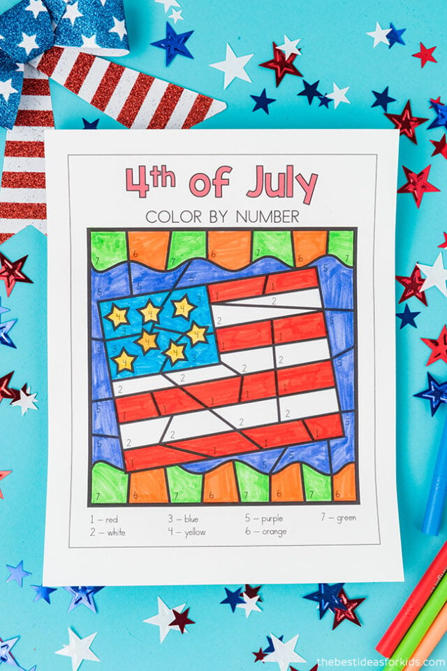 4th of July Flag Color by Number