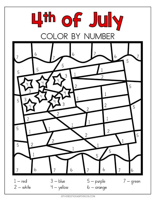 4th of july color by number sheet