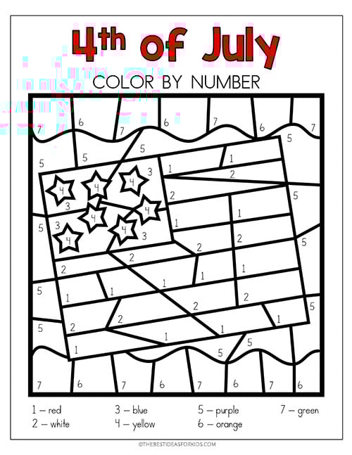 4th of july color by number sheet