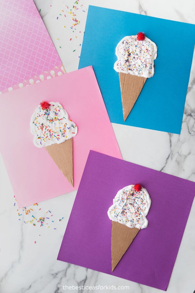 Furmano's - FAMILY FRIDAY Puffy Paint Ice Cream Cone Craft For Kids    Materials Needed: Green, Red, and Brown Paint Elmer's Glue Barbasol Shaving  Cream White Cardstock Paper Cardboard