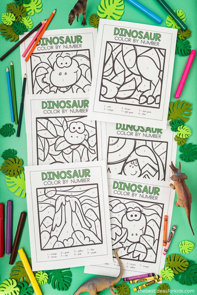 Dinosaur Color by Number Free Printables