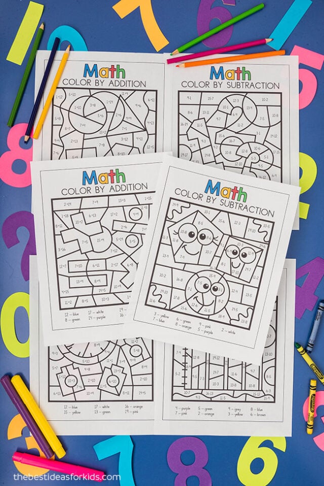 Math color by number free printables