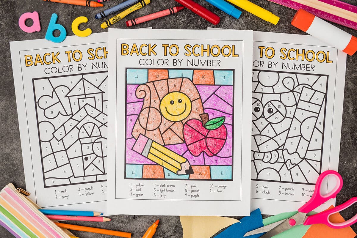 Back to School Color by Number Coloring Sheets - Our Kid Things