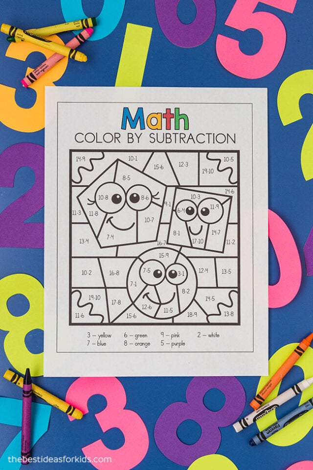 color by number math free printable