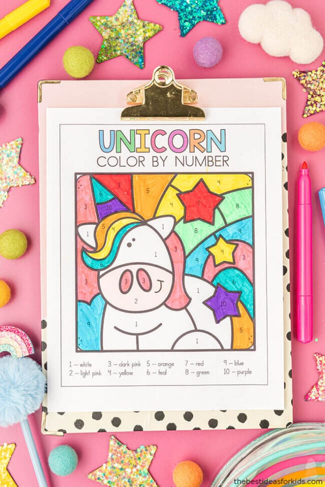 color by number unicorn printable