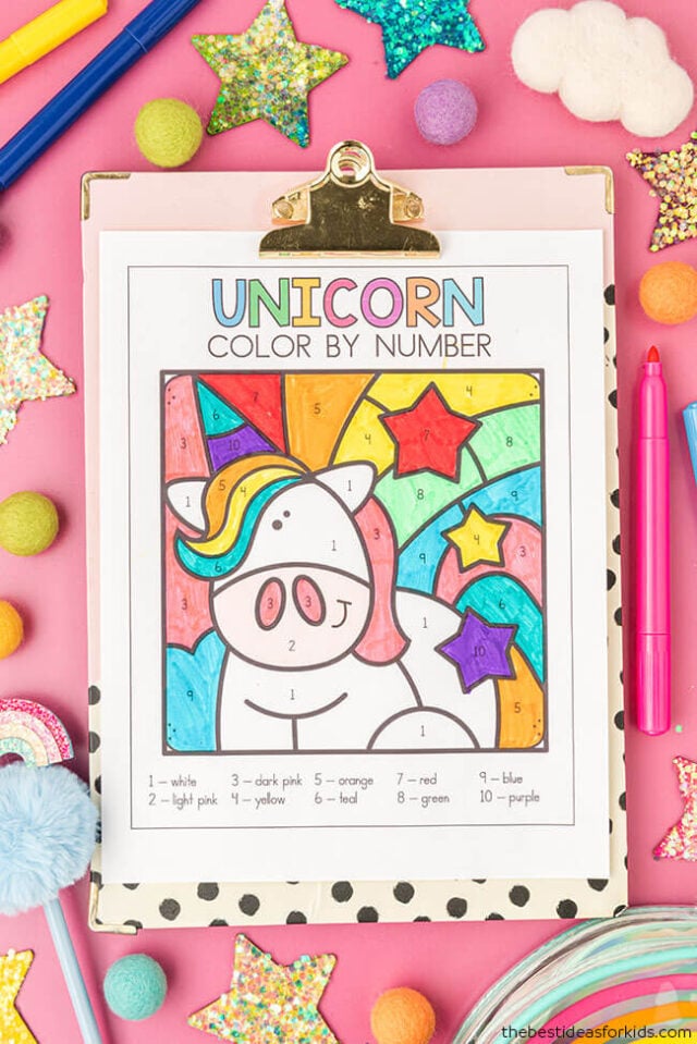color by number unicorn printable