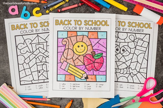 Back to School Coloring Pages, Color by Number