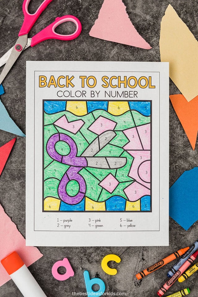 free color by number back to school