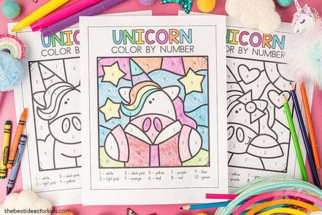 free unicorn color by number
