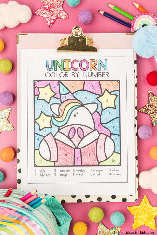 free unicorn color by number for kids