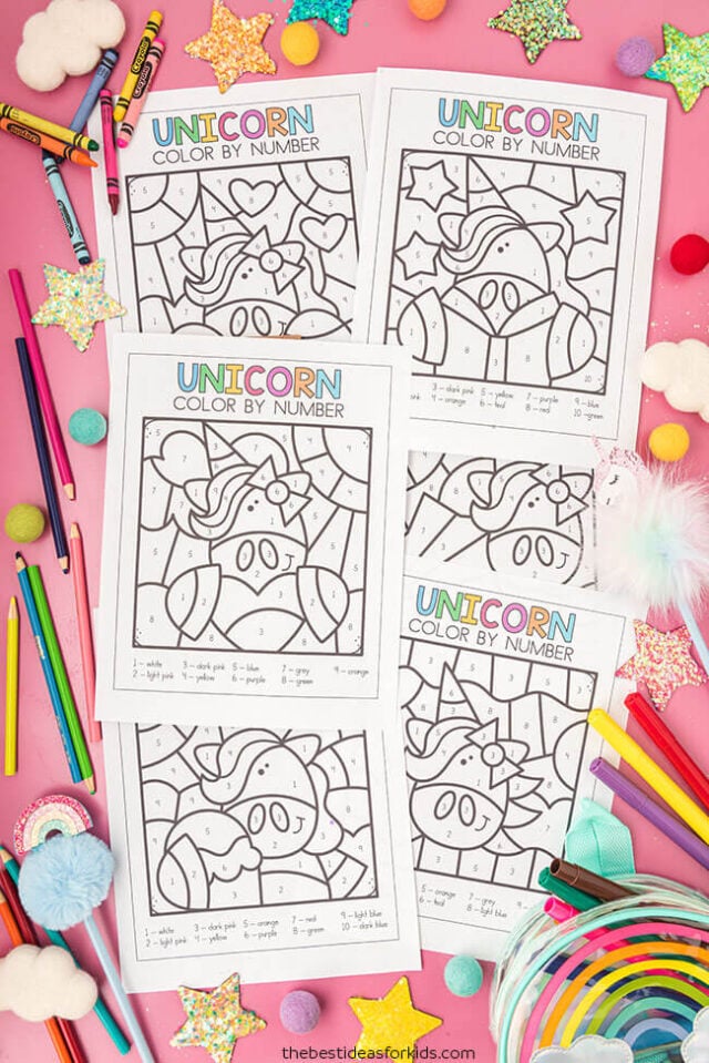 unicorn color by number for kids
