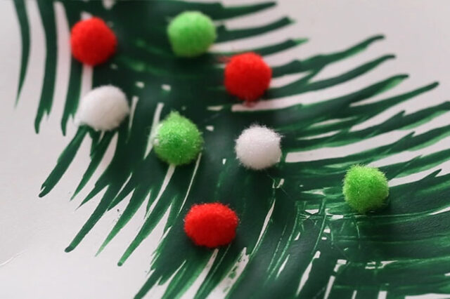 Glue on Pom Poms to Tree