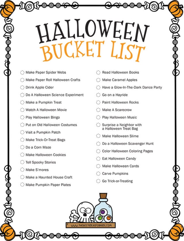 Halloween Bucket List for Kids Printable