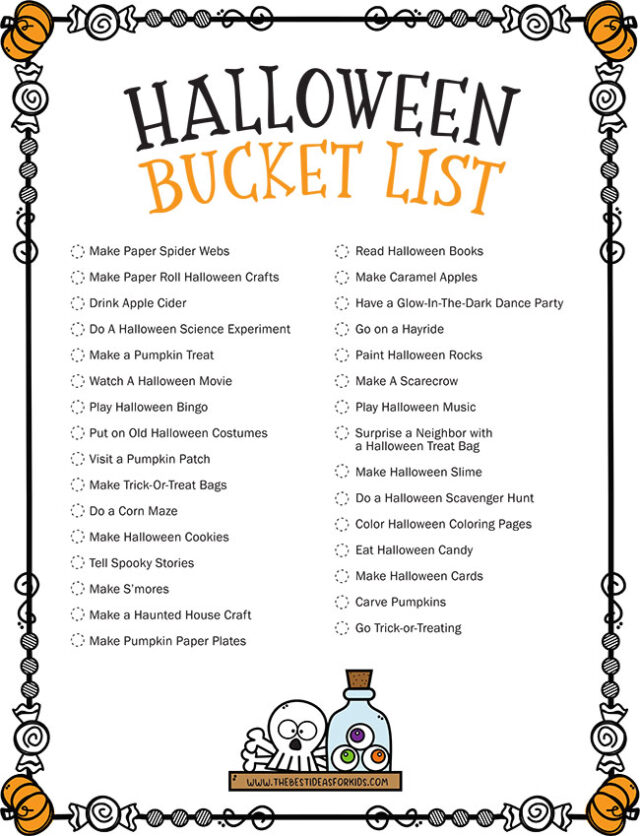 Halloween Bucket List for Kids Printable