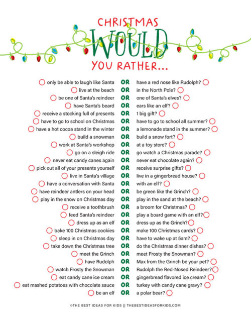 50 Christmas Would You Rather (Free Printables) - The Best Ideas for Kids