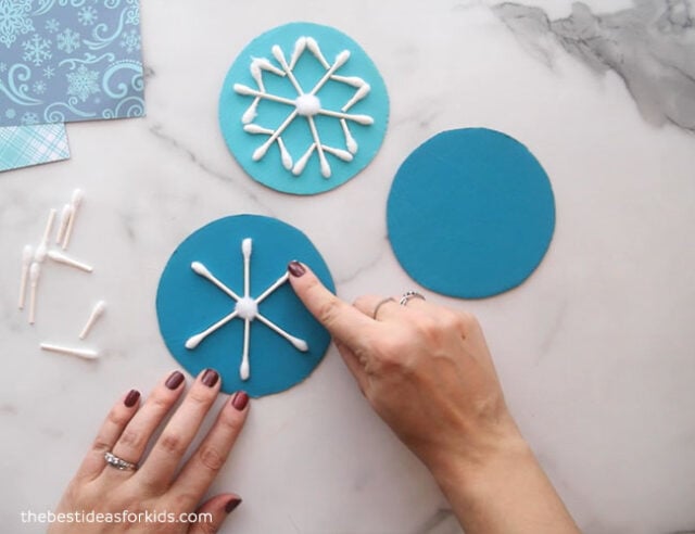 Glue on q-tips to make snowflakes