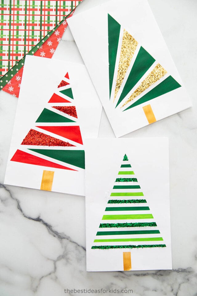 Tape Painted Christmas Tree Cards