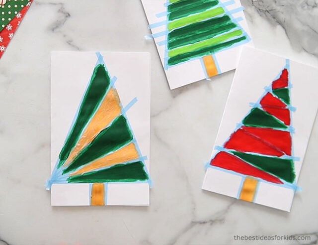 Tape Resist Painted Tree Cards