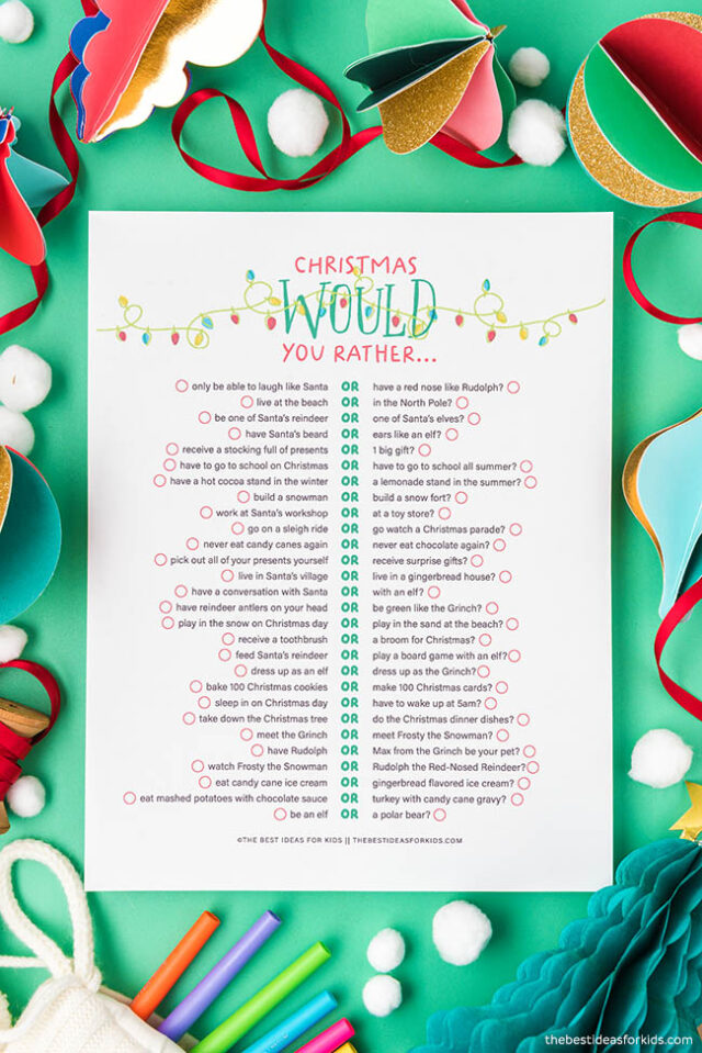 Christmas Would You Rather Questions Printable