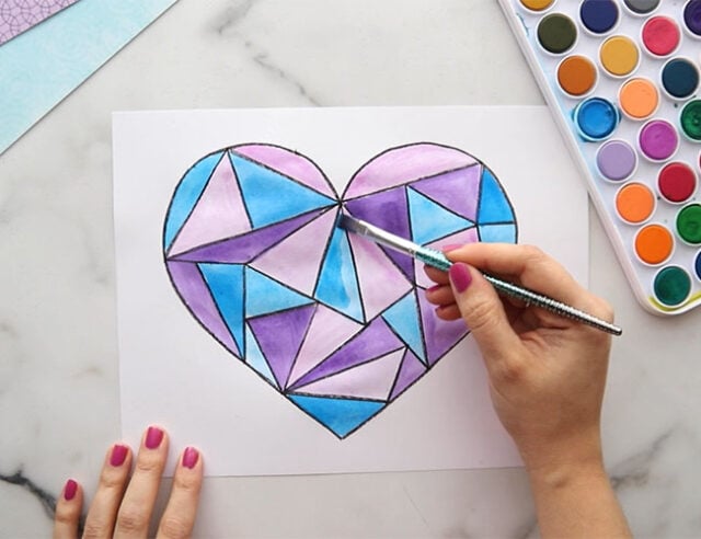 Paint Heart with watercolors