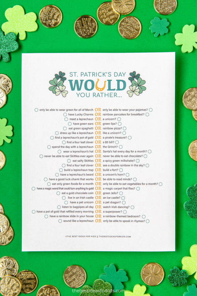 Printable Checklist St Patricks Would You Rather