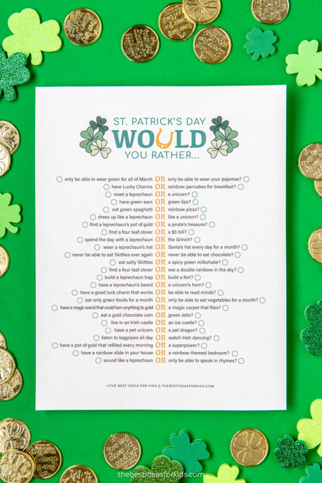 Printable Checklist St Patricks Would You Rather