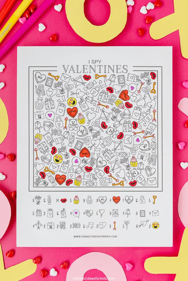 Printable Coloring Page I Spy Valentines