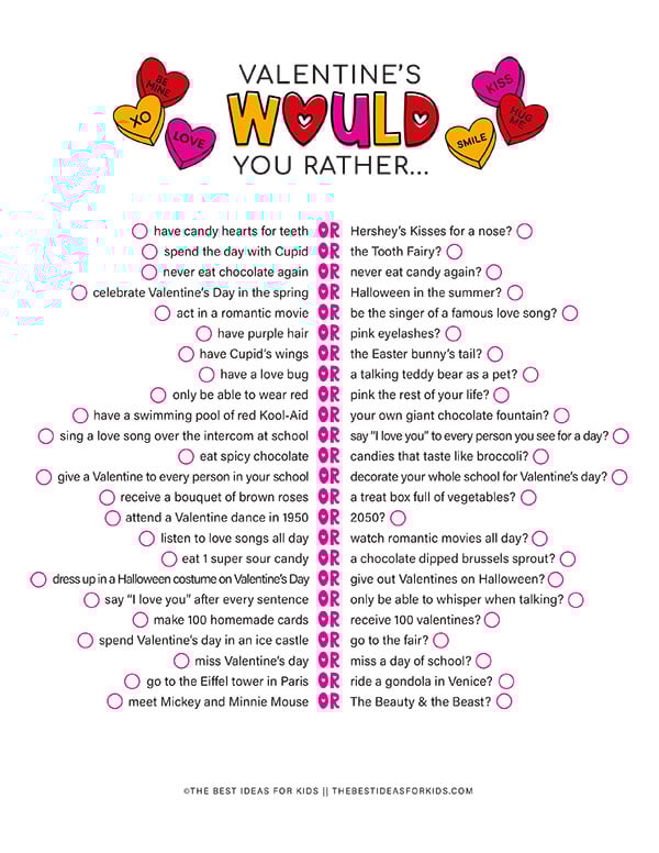 Valentines Day Would You Rather Printable