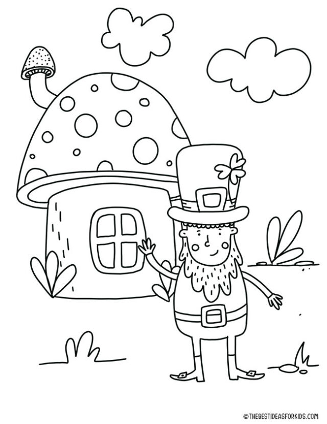 Leprechaun and House Coloring Page