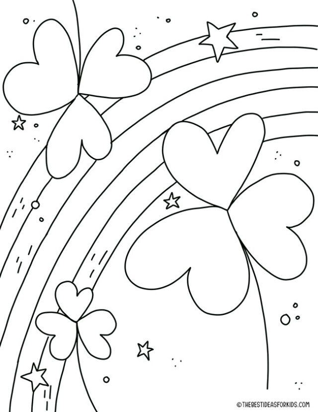 Shamrock and Rainbow Coloring Page