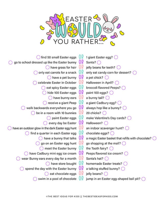Free Printable Easter Would You Rather Questions