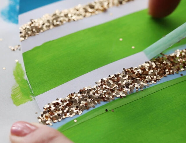 Remove tape from glitter lines