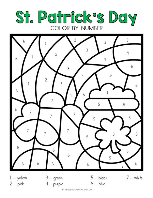 St Patrick's Day Pot of Gold Free Color by Number