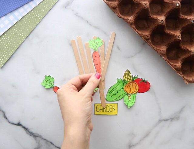 Glue Vegetables to Popsicle Sticks